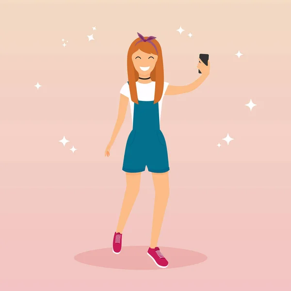 Hipster girl taking selfie — Stock Vector