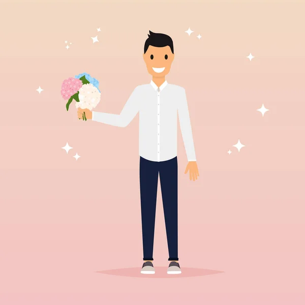 Abbildung der Person mit Blumen — Stockvektor