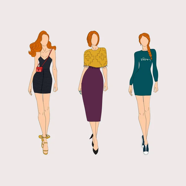 Tiga Wanita Fashionable - Stok Vektor