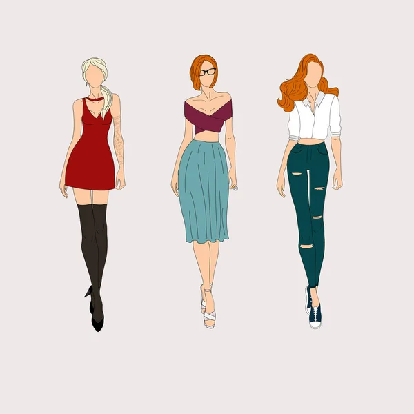 Três mulheres na moda —  Vetores de Stock