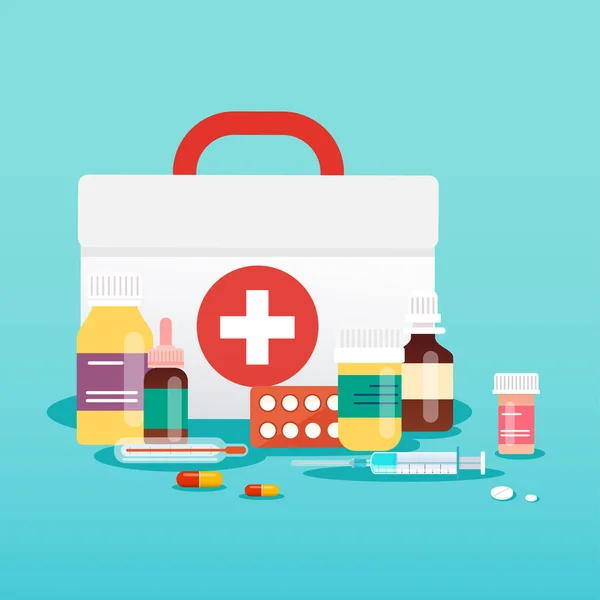 Saco de compras com pílulas médicas —  Vetores de Stock