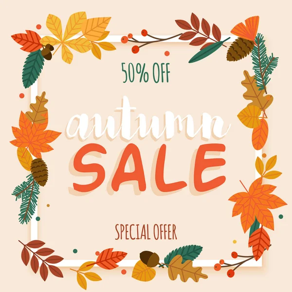 Banner de venda de outono com folhas — Vetor de Stock