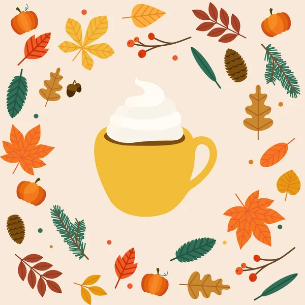 Café latte et feuilles d'automne — Image vectorielle