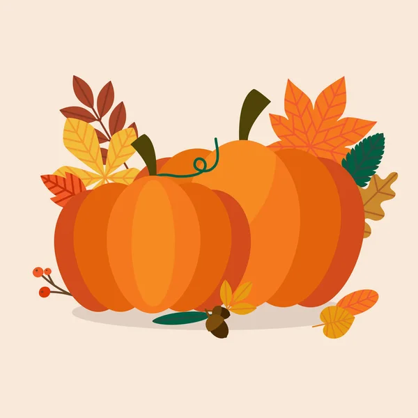 Autumn Pumpkins and leaves. — Stock Vector