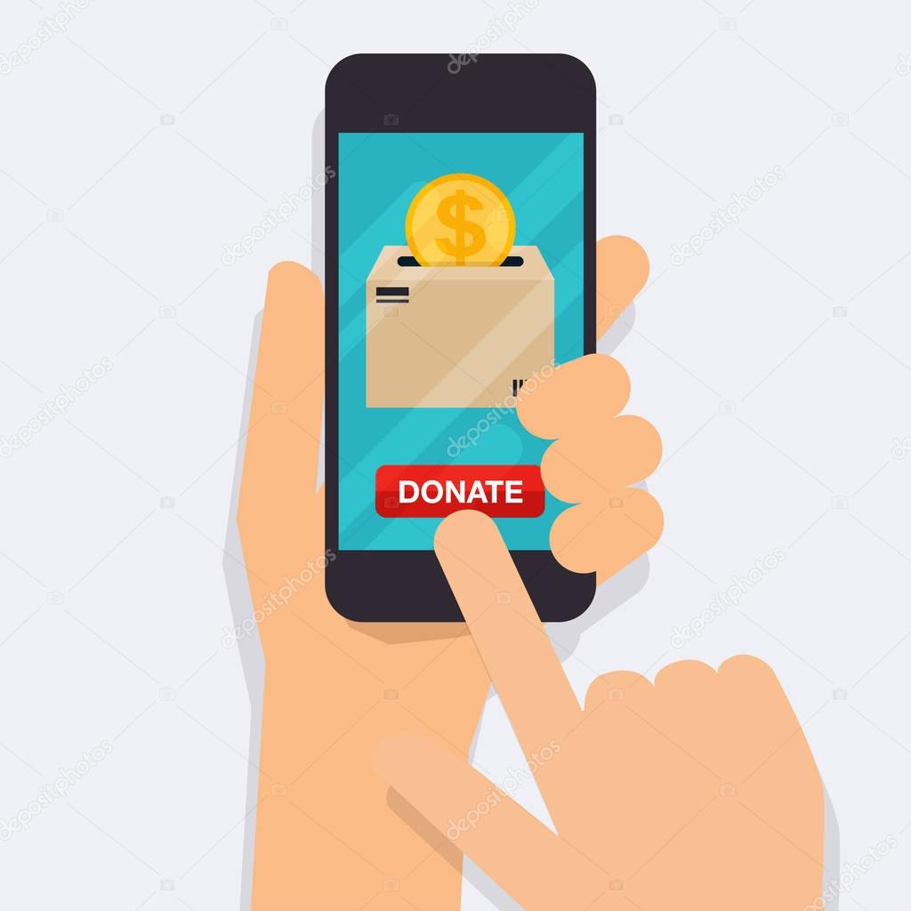 smart phone with donation money