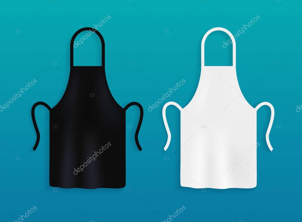 White and black kitchen aprons. 