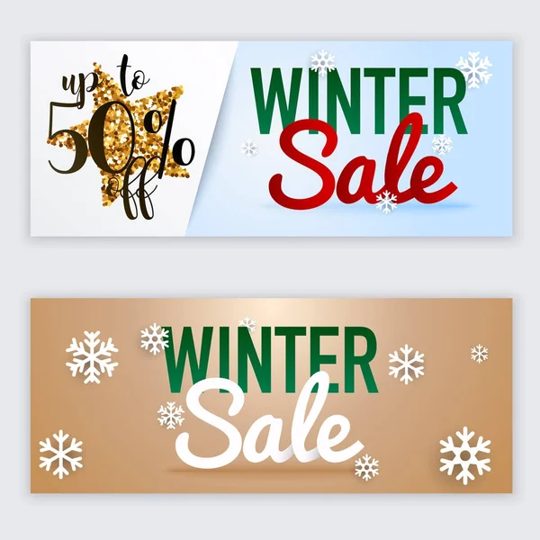 Venta Invierno Banner Plantillas Con Copos Nieve Vector Ilustración — Vector de stock