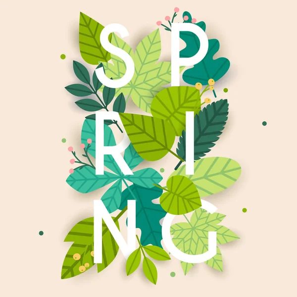 Word Spring Leaves Background Vector Illustration — Stock Vector