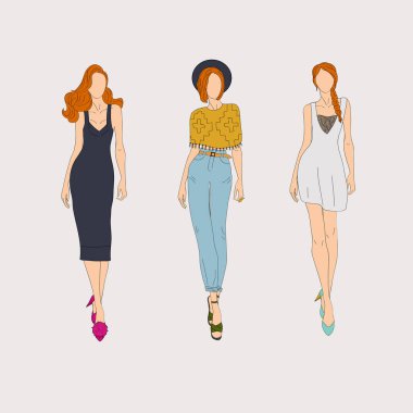 El moda modelleri çekilmiş. Vektör illüstrasyon kavramı.
