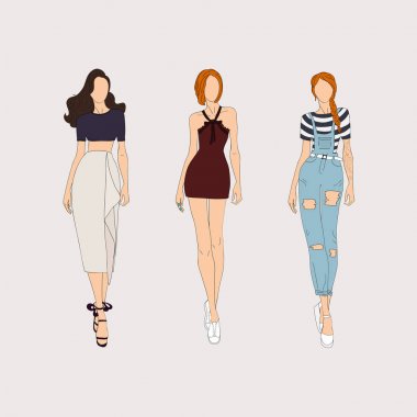 El moda modelleri çekilmiş. Vektör illüstrasyon kavramı.