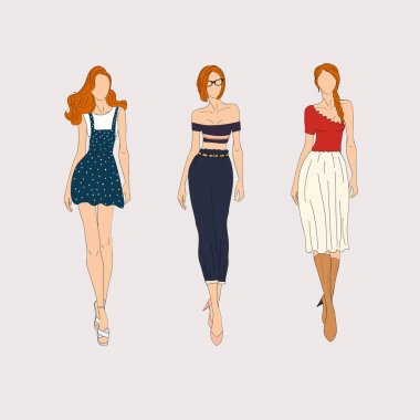 El moda modelleri çekilmiş. Vektör illüstrasyon kavramı.