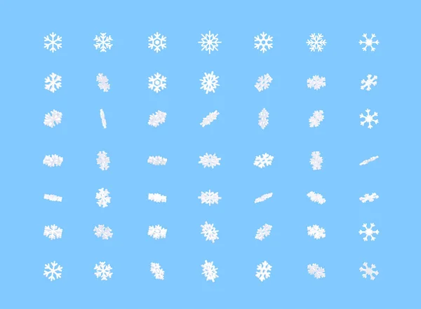 Conjunto Copos Nieve Invierno Diferentes Posiciones Para Animación Ilustraciones Efectos — Archivo Imágenes Vectoriales