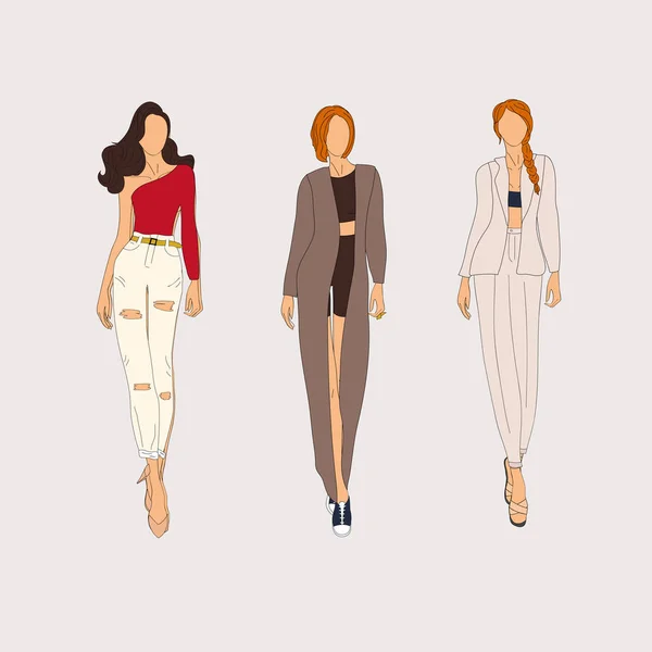 Modelos Moda Desenhados Mão Conceito Ilustração Vetorial — Vetor de Stock