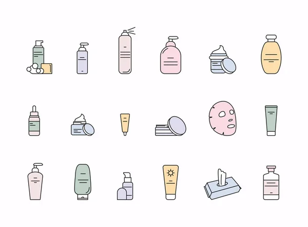 Maquillaje Cosméticos Conjunto Iconos Línea Ilustración Vectorial — Archivo Imágenes Vectoriales