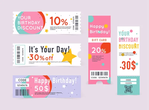 Ajándékkártya Kupon Kóddal Boldog Születésnapot Kupon Illusztráció — Stock Vector