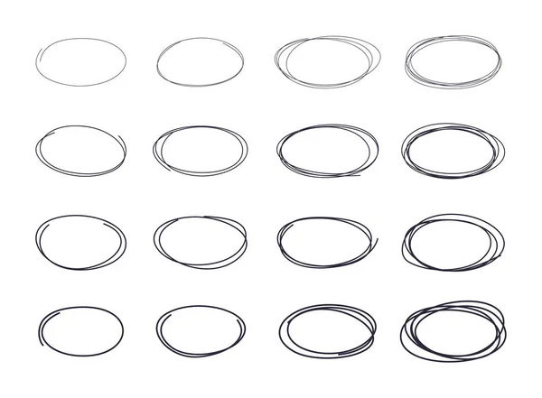 Conjunto de esboço de linha circular desenhado à mão. O Doodle desenhou círculos. Ve —  Vetores de Stock