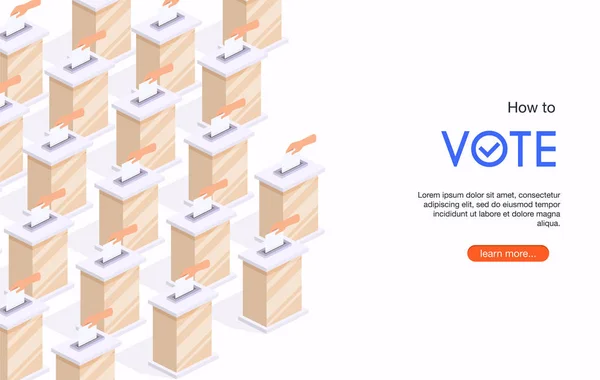 Isometric Hand Put Voting Paper Ballot Box Election Day — 스톡 벡터