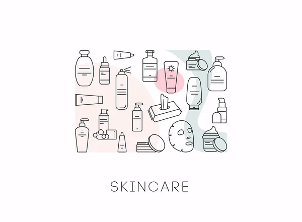 Ensemble Icônes Ligne Cosmétique Pour Soins Peau Illustration Vectorielle — Image vectorielle