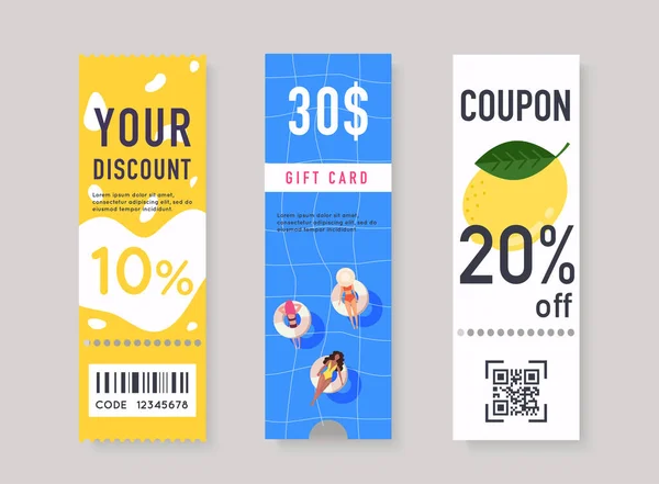 Vector Gift Voucher Coupon Code Sale Labels Discount Numbers — 스톡 벡터