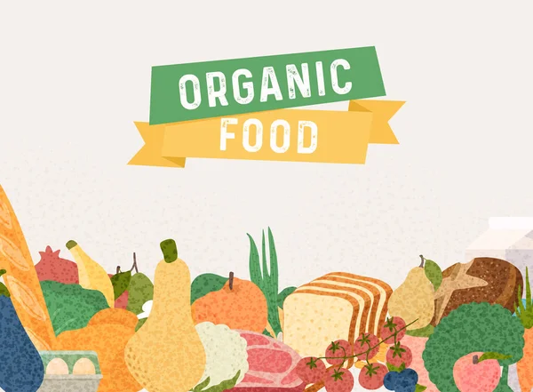 Banner Mit Bio Lebensmitteln Bunte Cartoon Gemüse Ikonen Rund Isoliert — Stockvektor