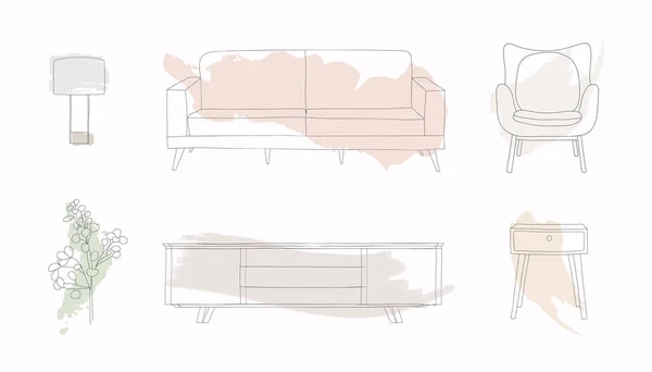 Elegantes Muebles Modernos Decoraciones Interiores Para Hogar — Vector de stock