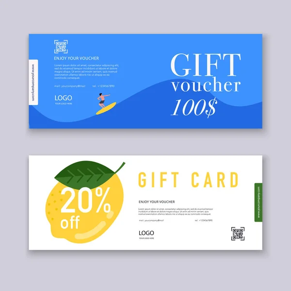 Voucher Template Color Gift Box Certificate Background Design Coupon Invitation — ストックベクタ
