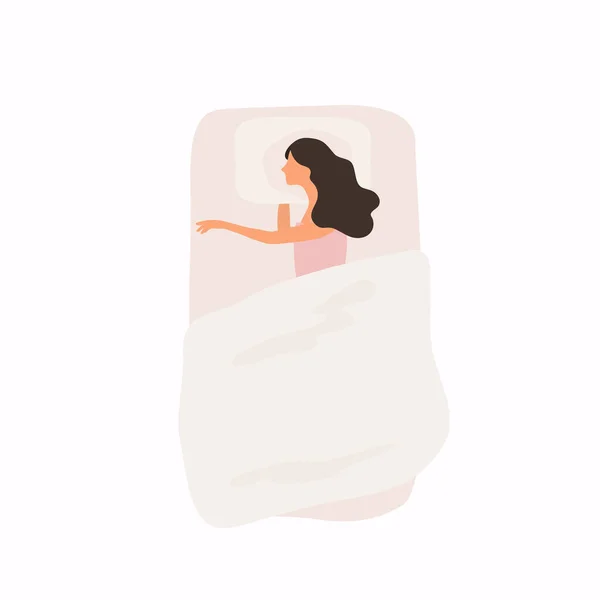 Wanita Tidur Malam Hari Tempat Tidurnya Konsep Tidur Yang Sehat - Stok Vektor