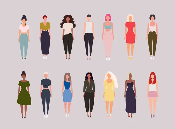 Vrouwen Verschillende Karakter Vector Ontwerp Illustratie — Stockvector