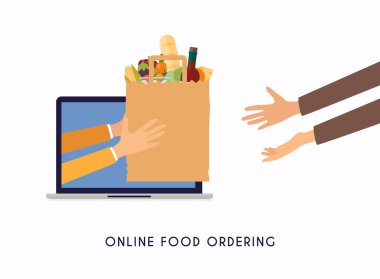 Market teslimatı için renkli vektör çizimi konsepti. Çevrimiçi yemek siparişi.