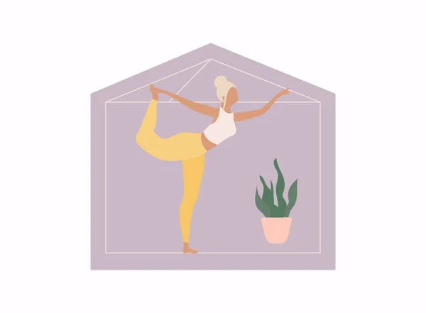 Mujeres Haciendo Actividad Yoga Casa — Vector de stock