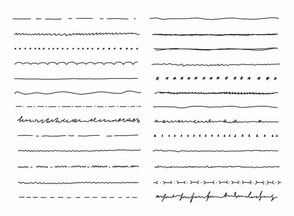 Big Set Hand Drawn Line Borders Scribble Strokes Design Elements — Stock Vector