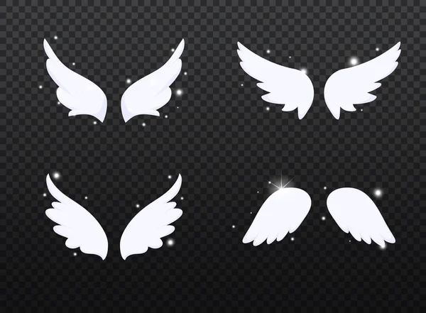 Set Aus Handgezeichneten Vogel Oder Engelsflügeln Mit Lichteffekt Unterschiedliche Form — Stockvektor