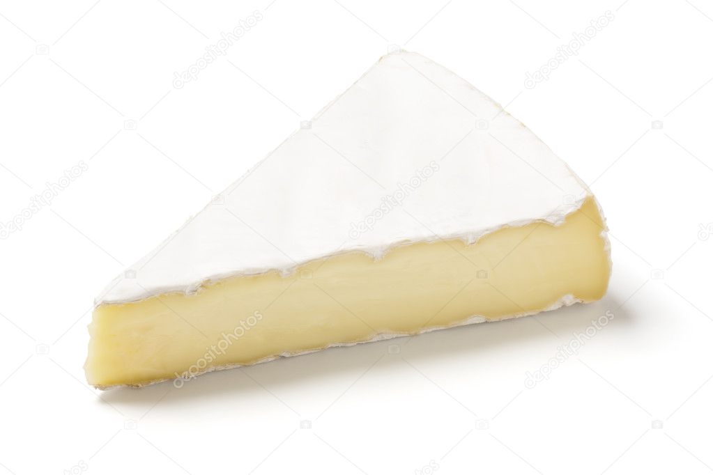 Brie Cheese Wedge on White Background — Stock Photo © 128060734