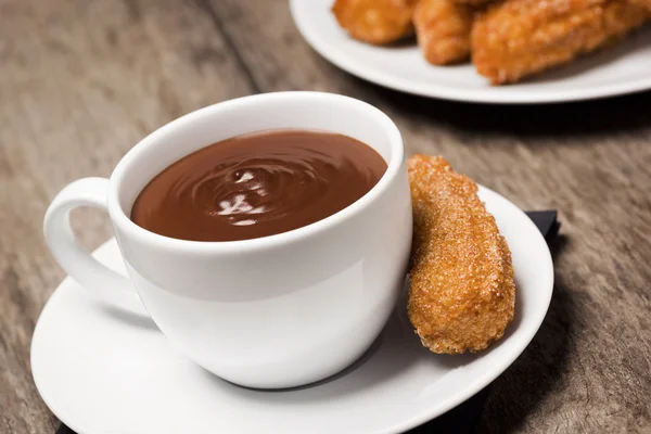 Churros (Spanish fried dough) and Hot Chocolate — Stock Photo, Image