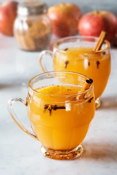 Mugs of Hot Spiced Mulled Apple Cider with Ingredients — Stock Photo, Image