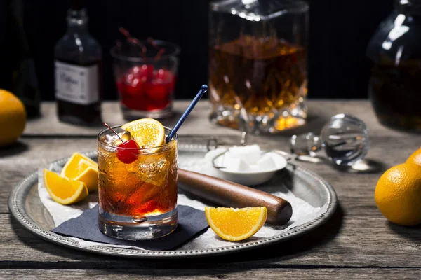 Old Fashioned Cocktail on a Vintage Bar