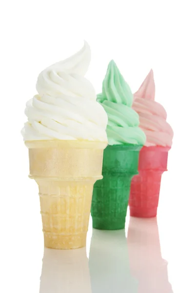 Soft Serve Ice Cream or Frozen Yogurt In 3 Flavors — Stock Photo, Image