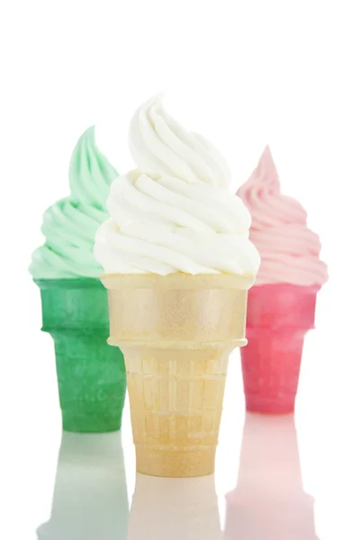 Soft Serve Ice Cream or Frozen Yogurt In 3 Flavors — Stock Photo, Image