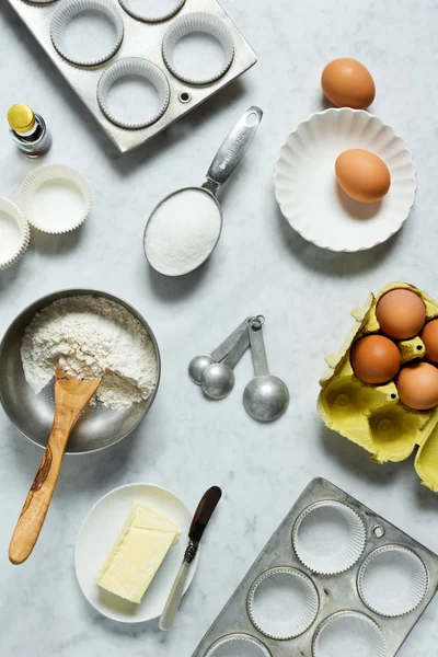 Baking Ingredients for Cupcakes or Muffins on Countertop — Stock Photo, Image