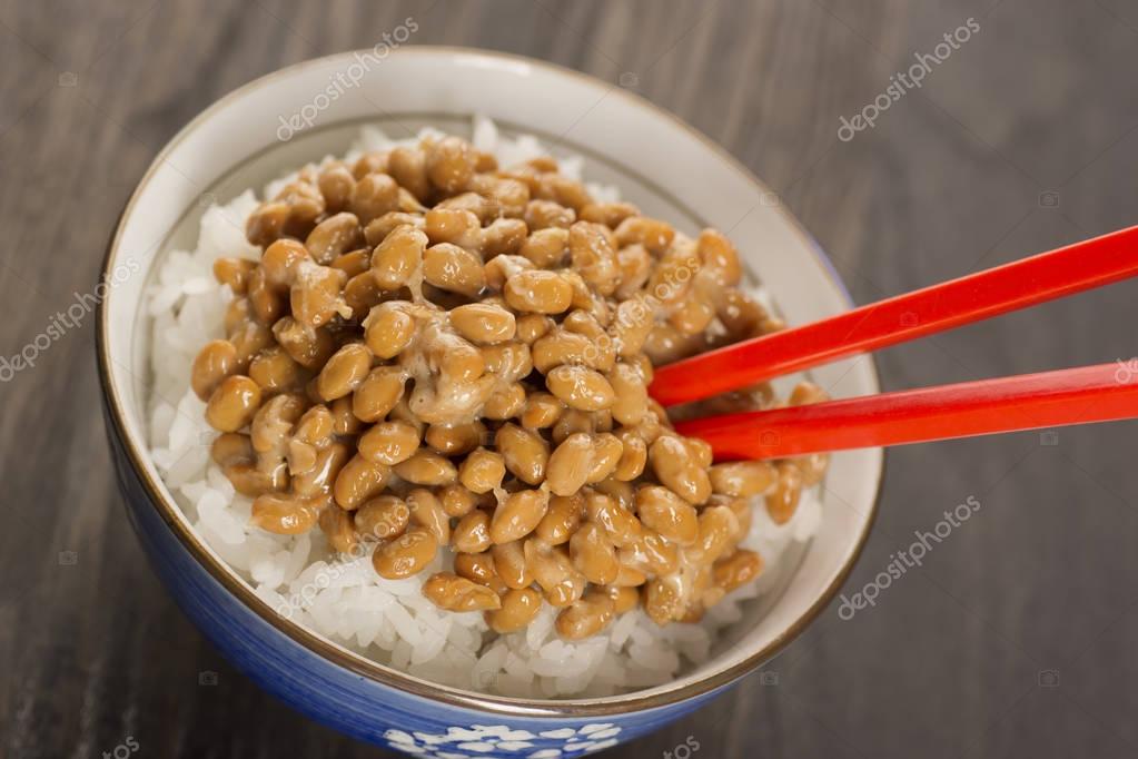 Natto, or Japanese Fermented Soybeans, Over Rice — Stock Photo