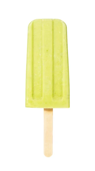 Αβοκάντο ασβέστη Popsicle στο ξύλινο ραβδί σε λευκό φόντο — Φωτογραφία Αρχείου
