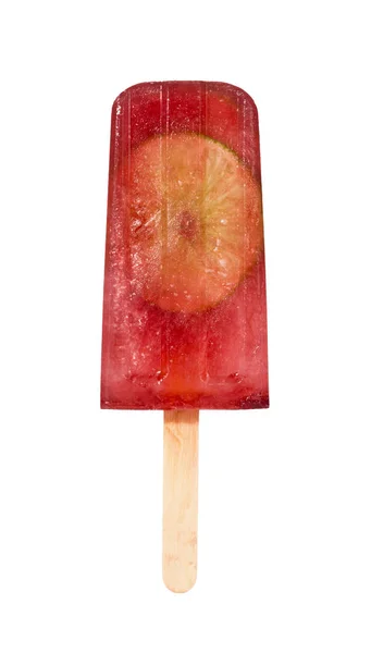 Cherry Lime Popsicle on Wooden Stick on White Background — Stock Photo, Image