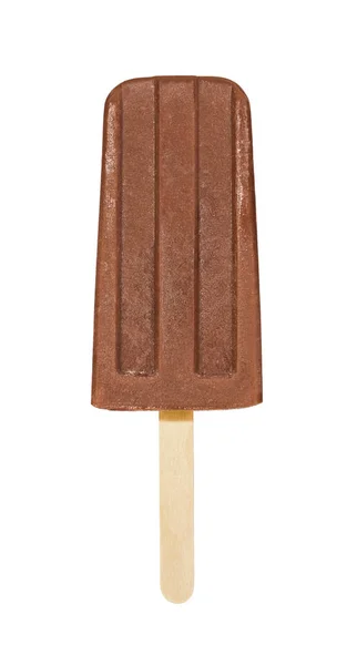 Fudgesicle (Chocolate Popsicle) em madeira vara em fundo branco — Fotografia de Stock