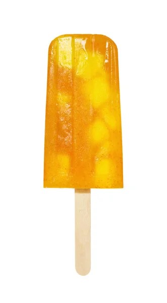 Mango Chile Popsicle on Wooden Stick on White Background — Stock Photo, Image