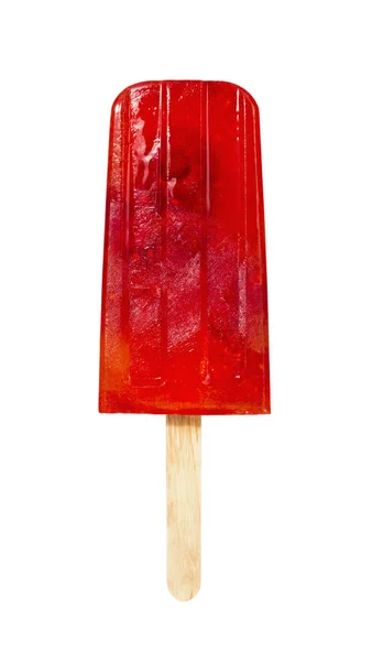 Popsicle de frambuesa con palo de madera sobre fondo blanco —  Fotos de Stock