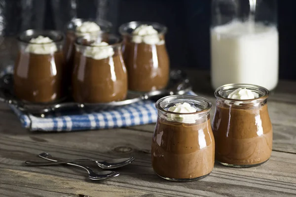 Homemade Chocolate Pudding with Whipped Cream — Stock Photo, Image