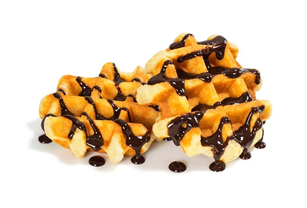 Belgian Waffles with Chocolate Sauce on a White Background — Stock Photo, Image