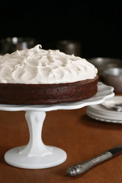 Torta senza farina di meringa al cioccolato su supporto per torta — Foto Stock