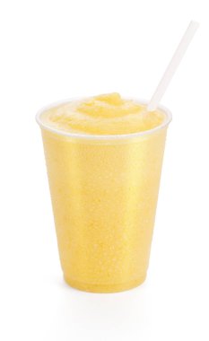 Orange or Peach Smoothie or Shake with Straw on White Background clipart