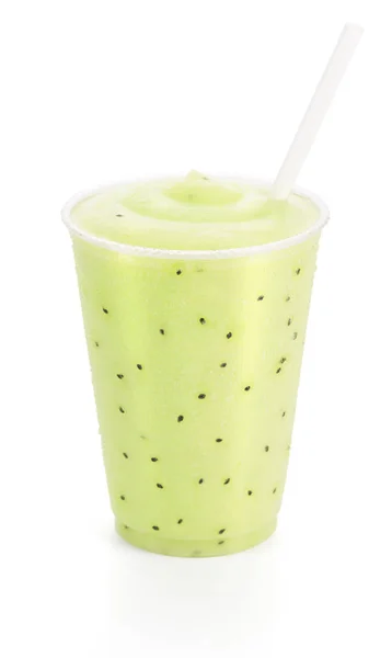 Kiwi Smoothie, Shake, or Cocktail with Straw on White Background — Stock Photo, Image